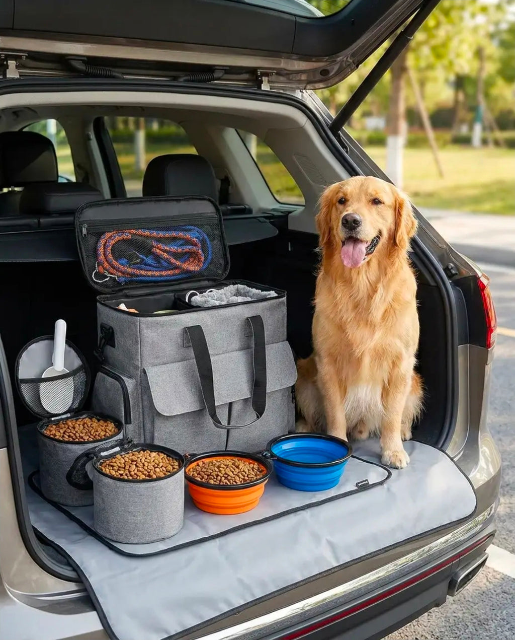 6-Piece Premium Dog Travel Kit — Bag, Bowls, Pouches & Mat
